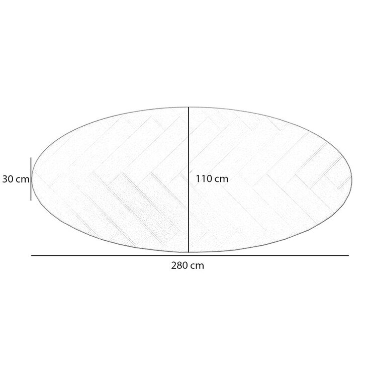 Plateau de table oval aspect chêne chevron Mati 280 x 110 cm