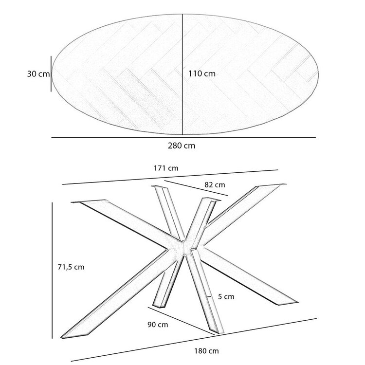 Table à manger ovale aspect chêne chevron Joren 280 x 110 cm