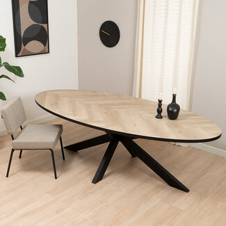 Table à manger ovale aspect chêne chevron Joren 240 x 110 cm