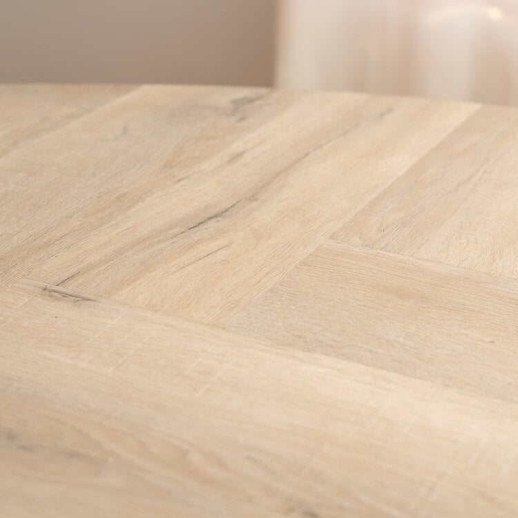 Table à manger ovale aspect chêne chevron Ilva 280 x 110 cm