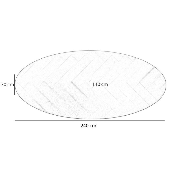 Plateau de table oval aspect chevron noir Nina 240 x 110 cm