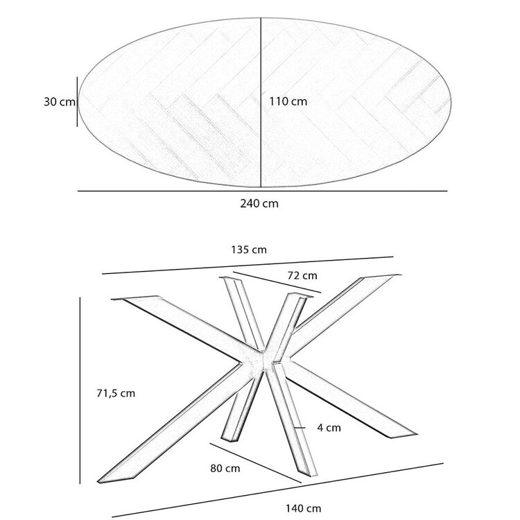 Table à manger ovale aspect chevron noir Joren 240 x 110 cm