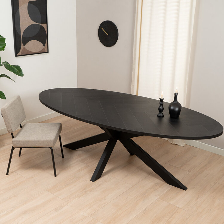 Table à manger ovale aspect chevron noir Joren 280 x 110 cm