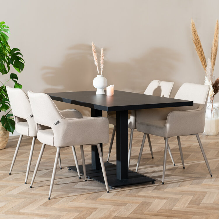 Table à manger aspect bois noir melamine Nils 140 x 80 cm