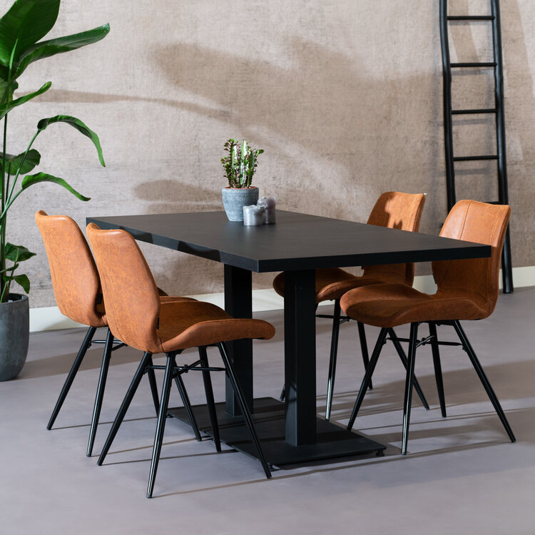 Table à manger aspect bois noir melamine Nils 160 x 80 cm