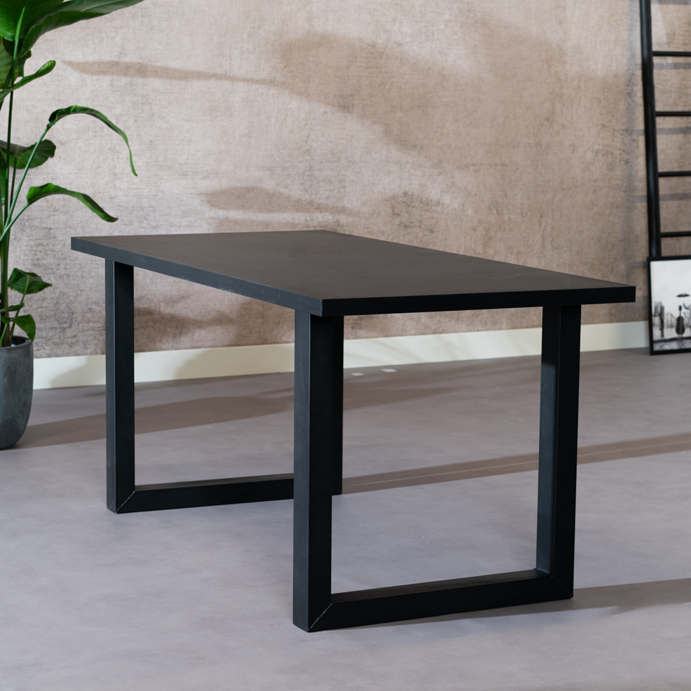 Table à manger aspect bois noir melamine Alec 160 x 80 cm