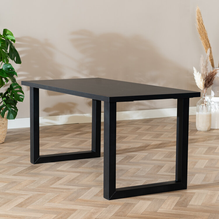 Table à manger aspect bois noir melamine Alec 160 x 80 cm