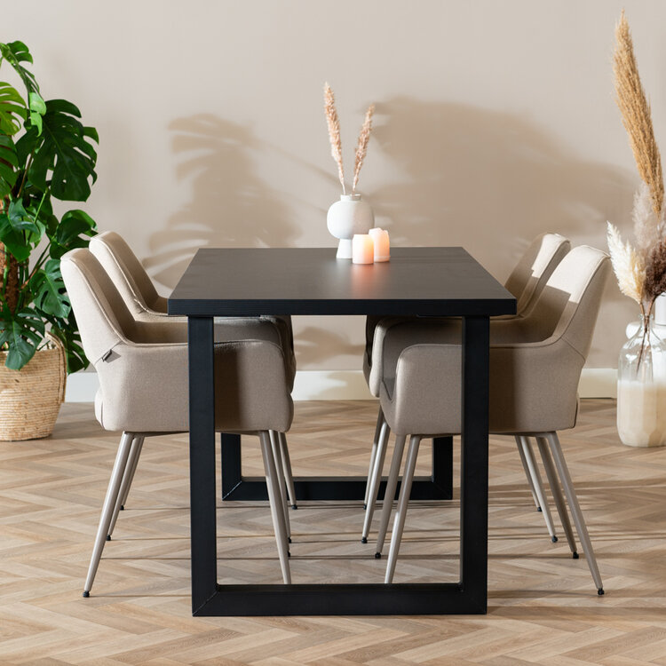 Table à manger aspect bois noir melamine Alec 160 x 80 cm