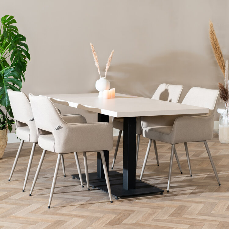 Table à manger beige melamine Nils 160 x 80 cm