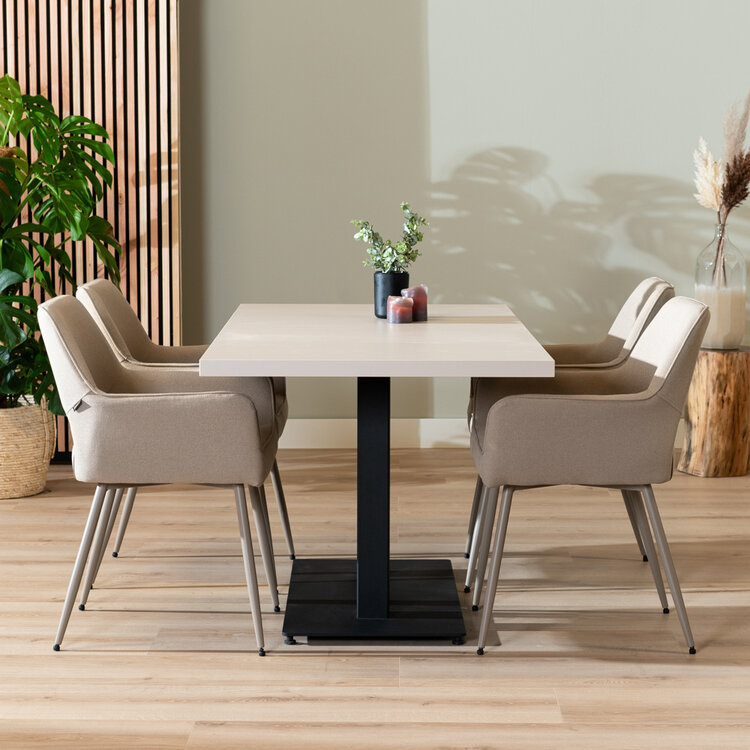 Table à manger beige melamine Nils 160 x 80 cm