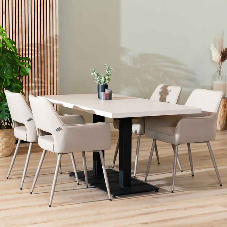 Table à manger beige melamine Nils 160 x 80 cm