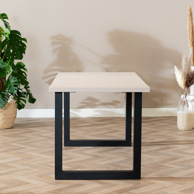 Table à manger beige melamine Alec 160 x 80 cm