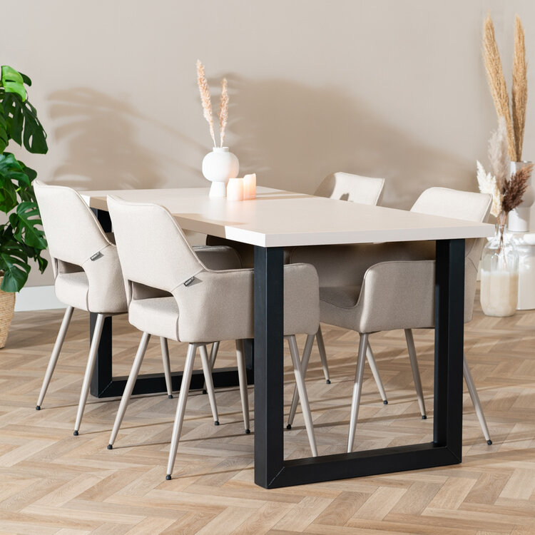 Table à manger beige melamine Alec 160 x 80 cm
