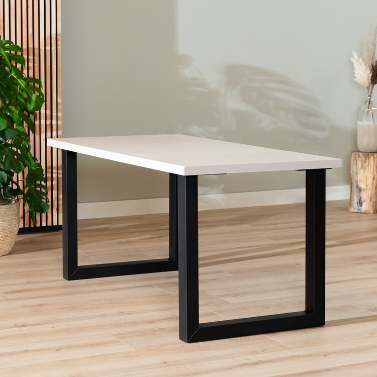 Table à manger beige melamine Alec 160 x 80 cm