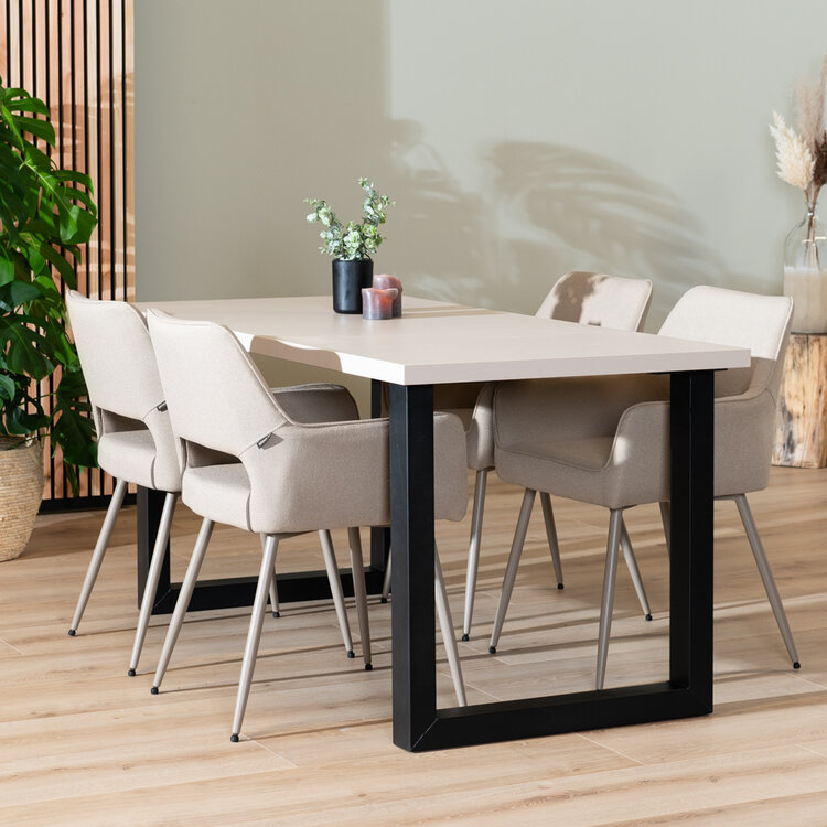 Table à manger beige melamine Alec 160 x 80 cm