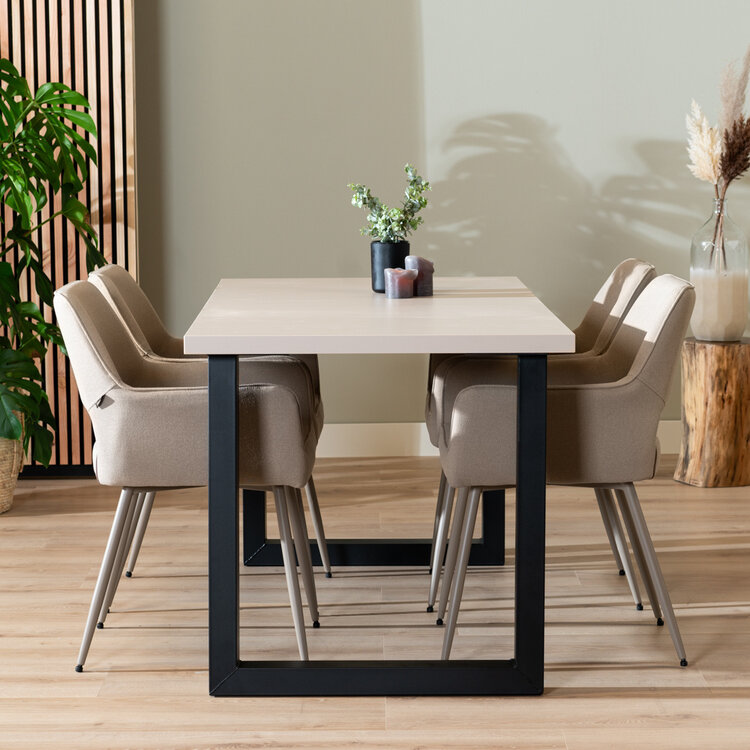 Table à manger beige melamine Alec 160 x 80 cm