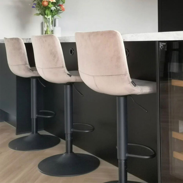 Tabouret de bar velours Frenkie taupe 60-76 cm