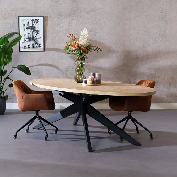 Table à manger ovale aspect chêne melamine Dio 270 x 130 cm