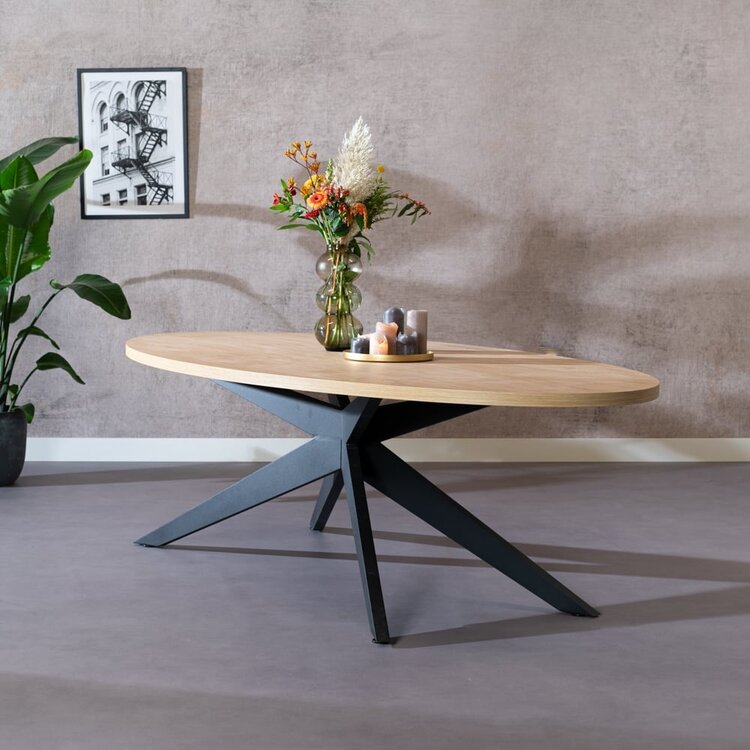 Table à manger ovale aspect chêne melamine Dio 270 x 130 cm