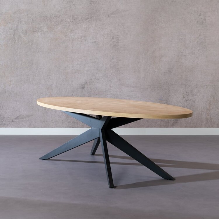 Table à manger ovale aspect chêne melamine Dio 270 x 130 cm