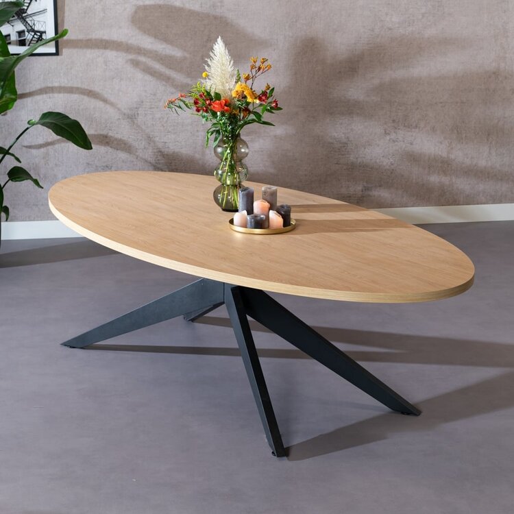 Table à manger ovale aspect chêne melamine Dio 270 x 130 cm