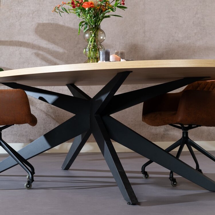 Table à manger ovale aspect chêne melamine Dio 270 x 130 cm