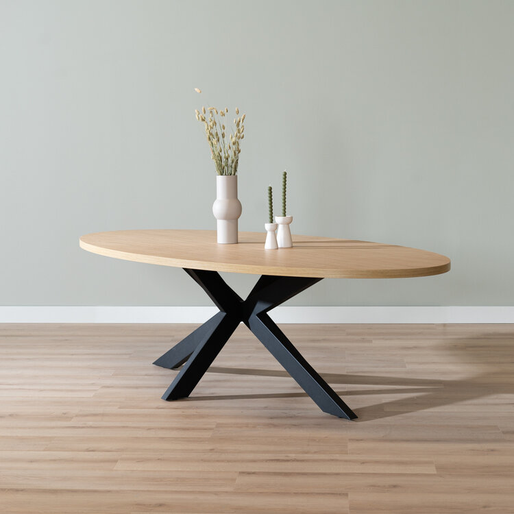 Table à manger ovale aspect chêne melamine Carl 270 x 130 cm