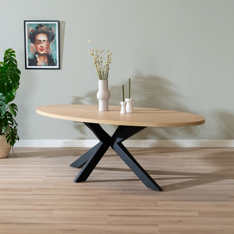 Table à manger ovale aspect chêne melamine Carl 270 x 130 cm