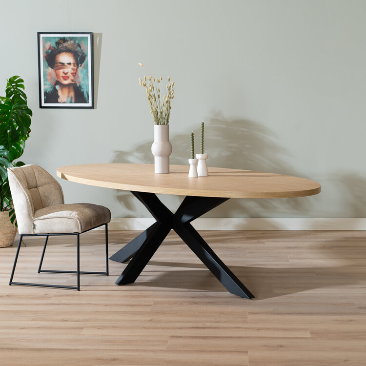 Table à manger ovale aspect chêne melamine Carl 270 x 130 cm