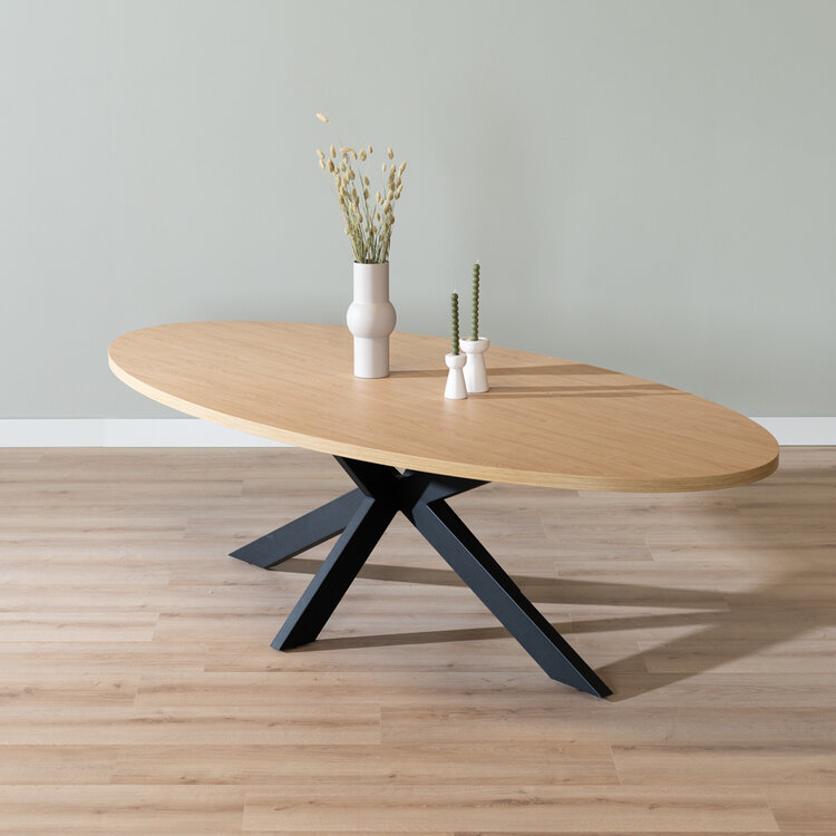 Table à manger ovale aspect chêne melamine Carl 270 x 130 cm