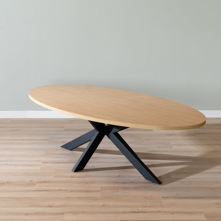Table à manger ovale aspect chêne melamine Carl 270 x 130 cm
