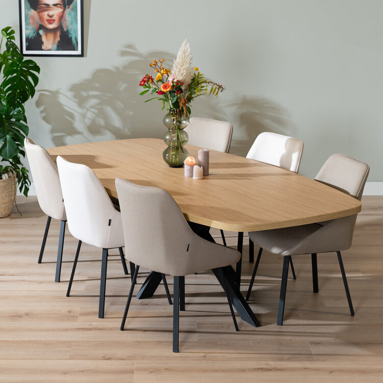 Table à manger scandinave aspect chêne melamine Carl 240 x 120 cm