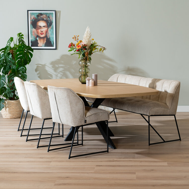 Table à manger scandinave aspect chêne melamine Carl 240 x 120 cm