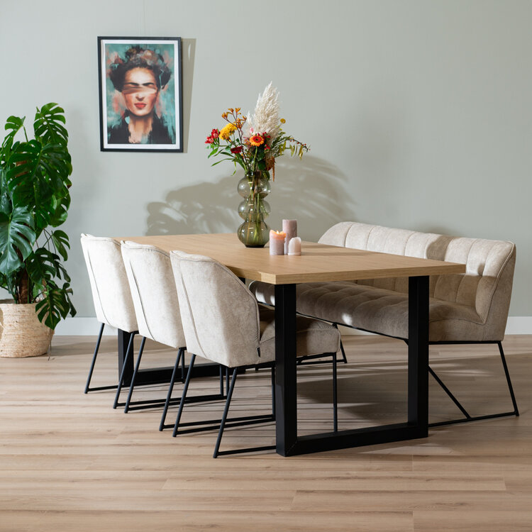 Table à manger aspect chêne melamine Alec 220 x 90 cm