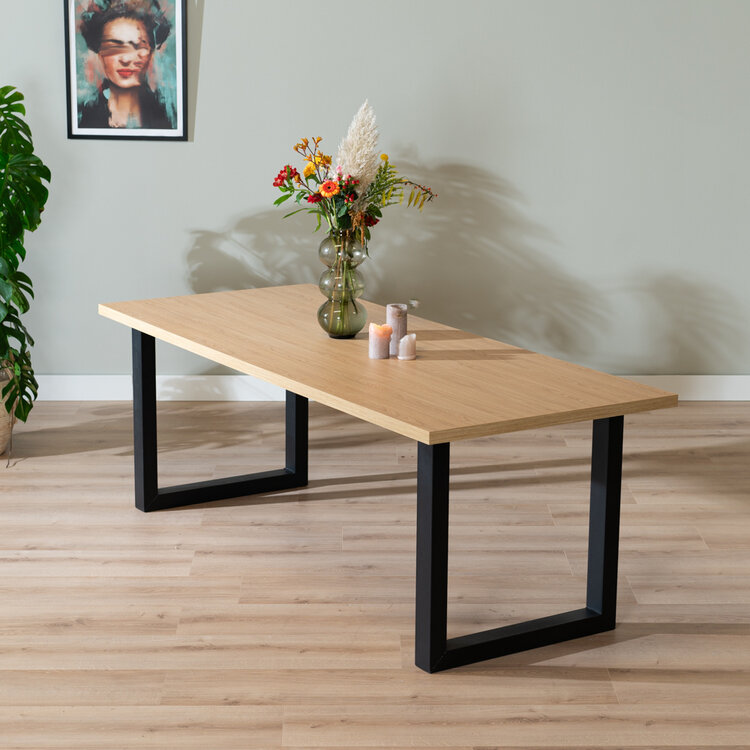 Table à manger aspect chêne melamine Alec 220 x 90 cm