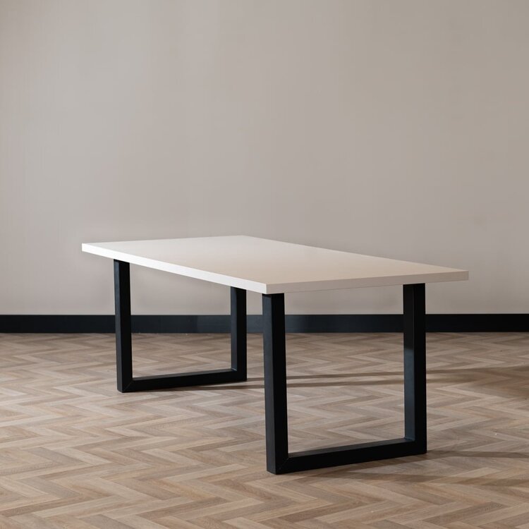 Table à manger beige melamine Alec 220 x 90 cm