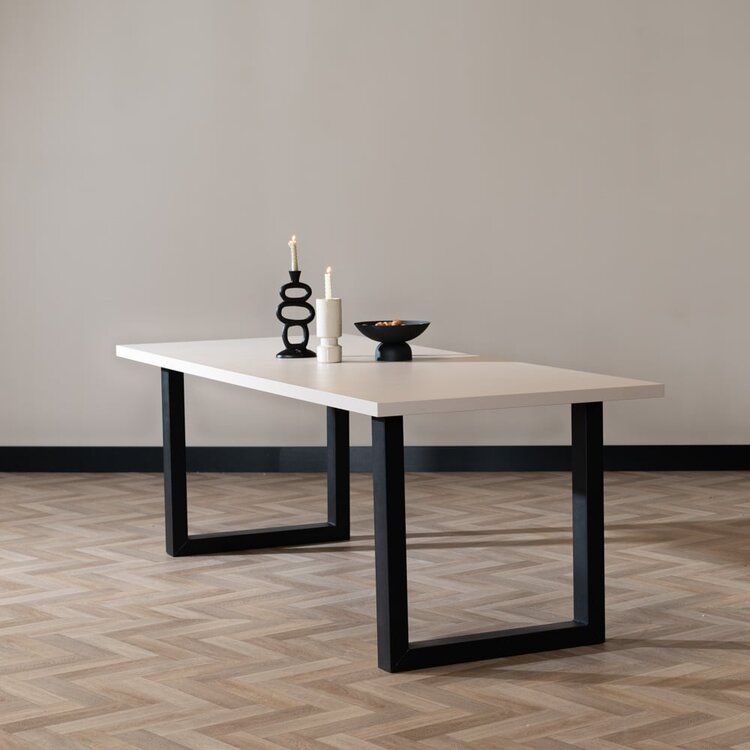 Table à manger beige melamine Alec 220 x 90 cm