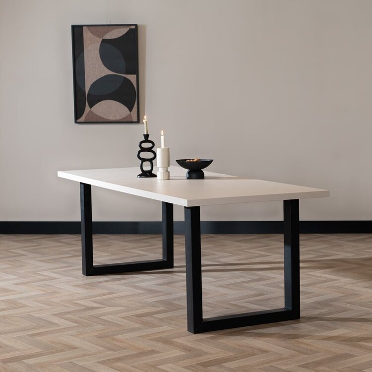 Table à manger beige melamine Alec 220 x 90 cm