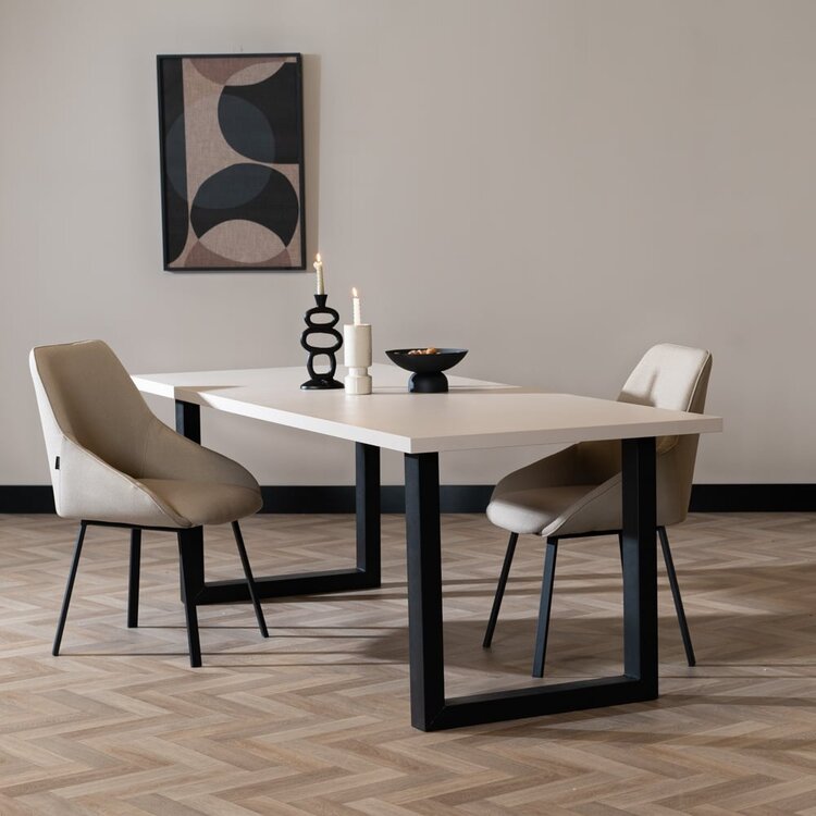 Table à manger beige melamine Alec 220 x 90 cm