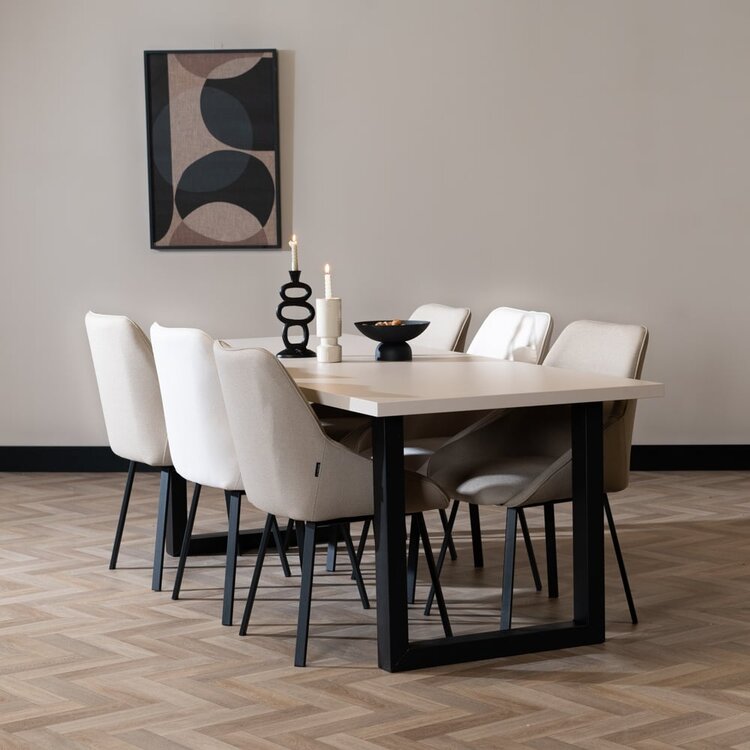 Table à manger beige melamine Alec 220 x 90 cm