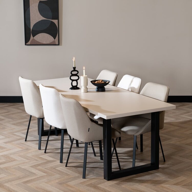 Table à manger beige melamine Alec 220 x 90 cm