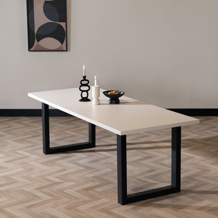 Table à manger beige melamine Alec 220 x 90 cm
