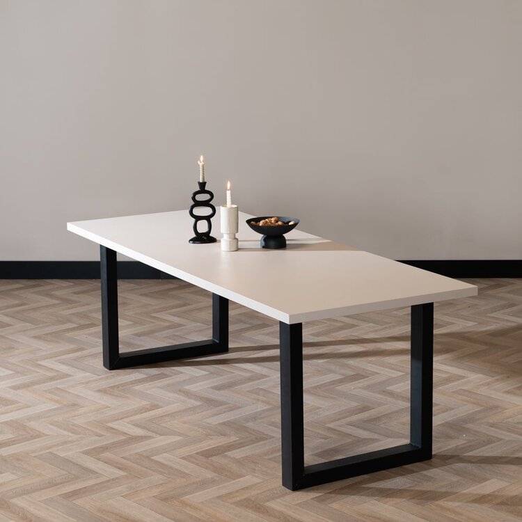 Table à manger beige melamine Alec 220 x 90 cm
