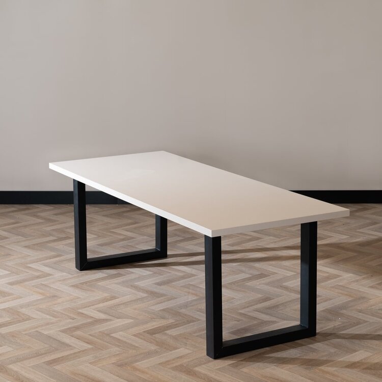 Table à manger beige melamine Alec 220 x 90 cm