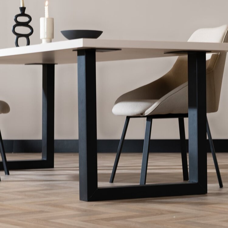 Table à manger beige melamine Alec 220 x 90 cm