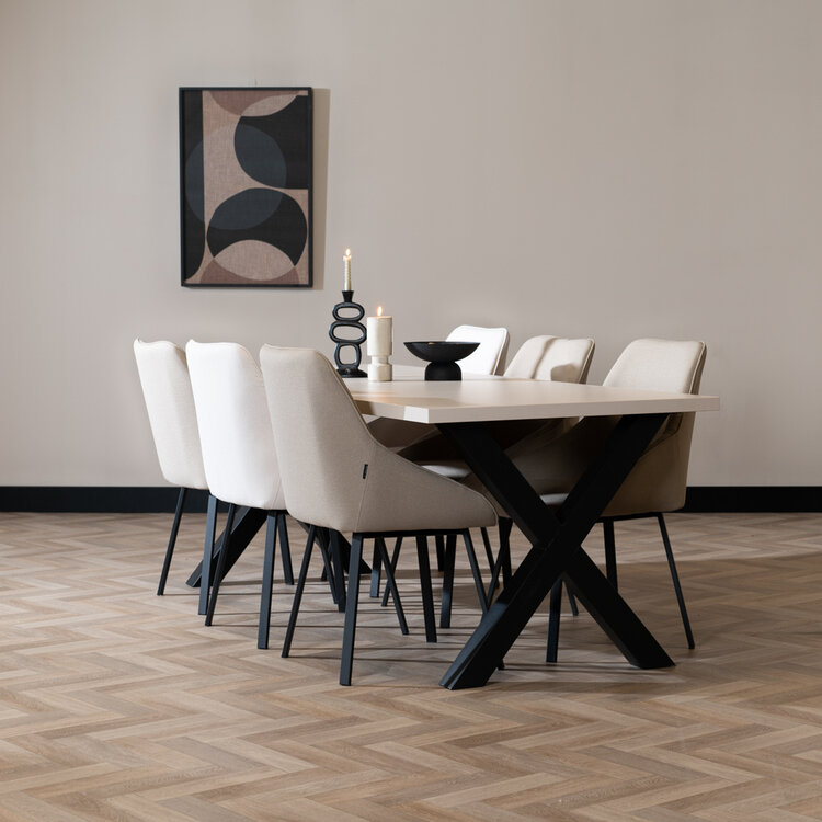 Table à manger beige melamine Bodo 220 x 90 cm