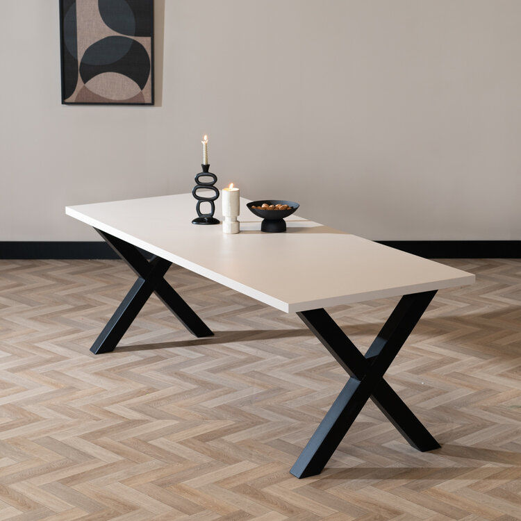 Table à manger beige melamine Bodo 220 x 90 cm