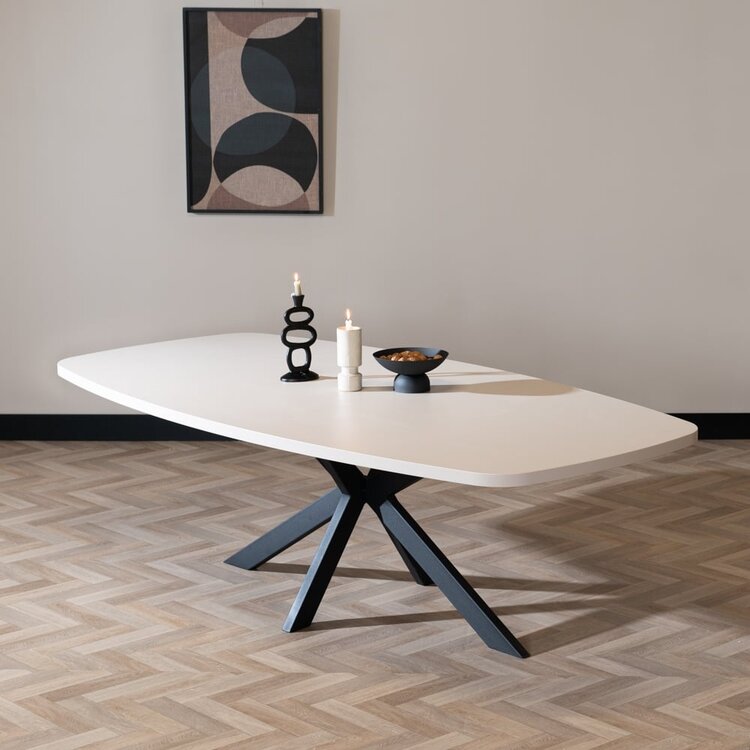 Table à manger scandinave beige melamine Carl 240 x 120 cm
