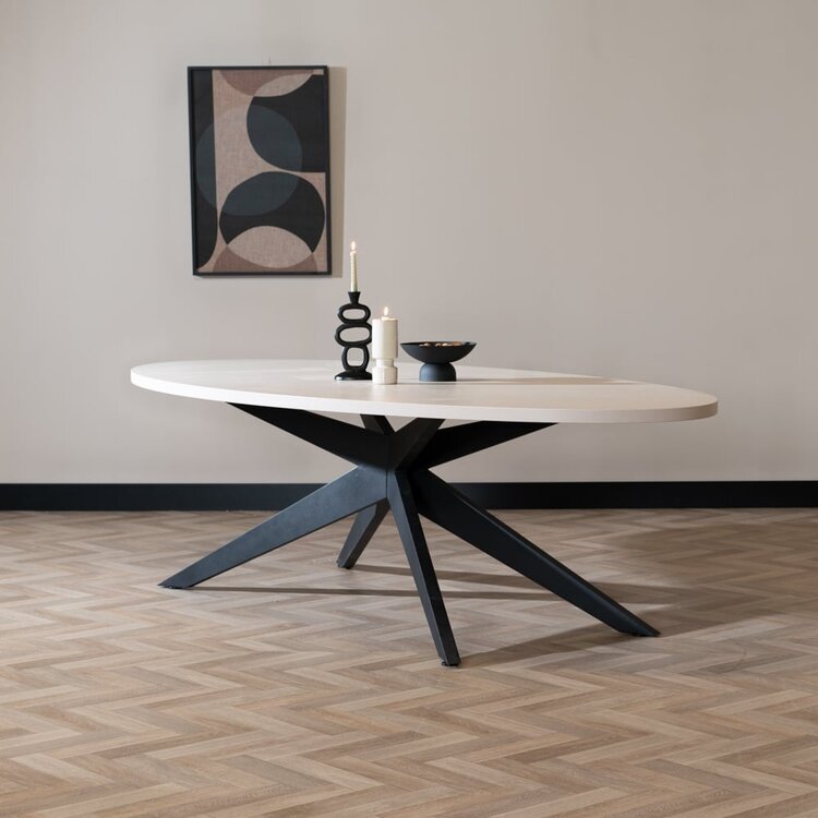 Table à manger ovale beige melamine Dio 270 x 130 cm