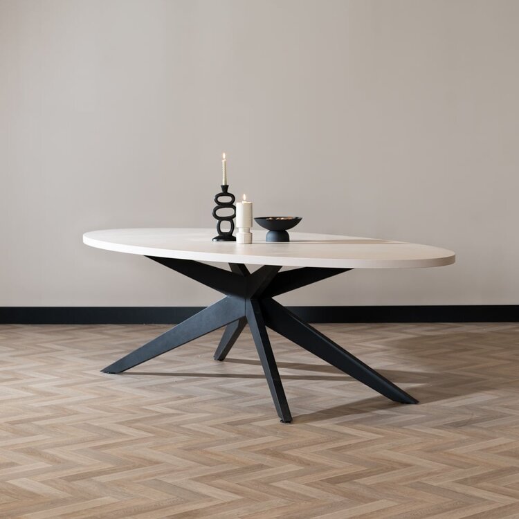 Table à manger ovale beige melamine Dio 270 x 130 cm